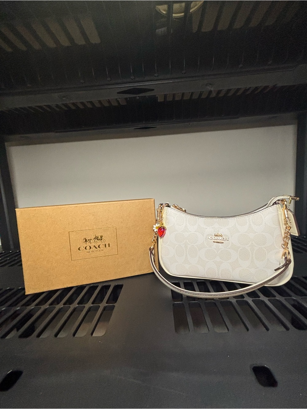 COACH White Signature Mini Shoulder Bag with Gold Hardware